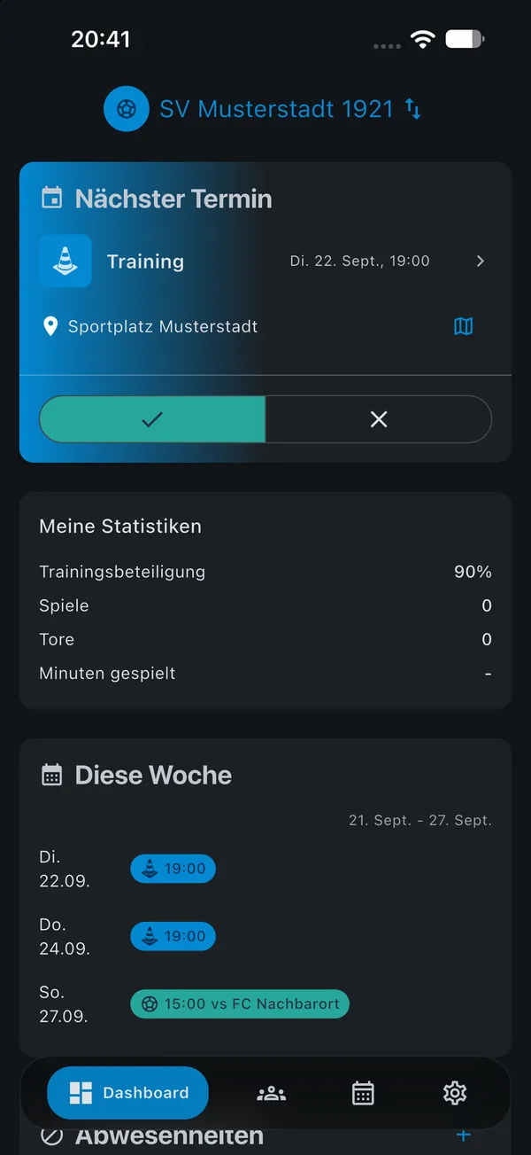SquadTics App-Screenshot: Spieler-Ansicht