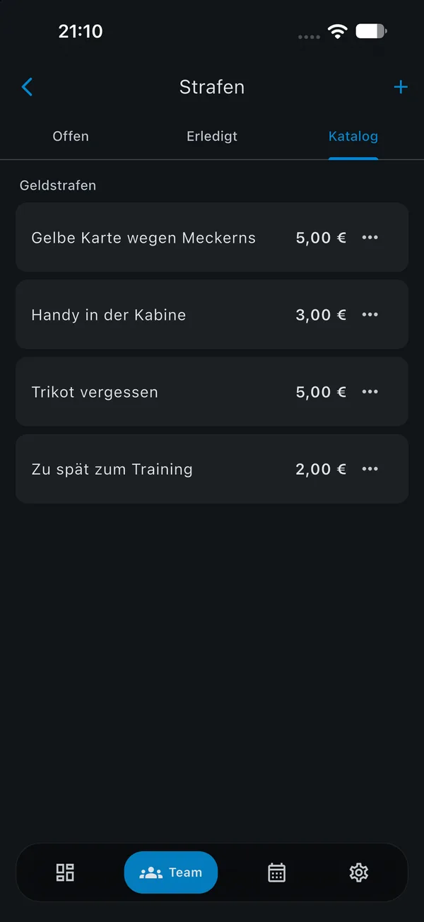 SquadTics App-Screenshot: Strafenkatalog